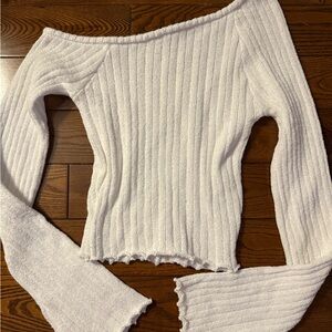 NWOT off the shoulder White Ribbed Sweater